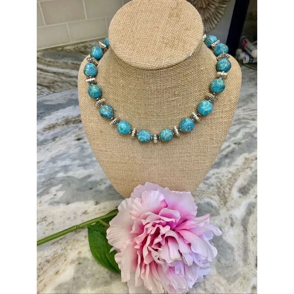 Turquoise Chrysocolla Bali Sterling Silver Necklace #handmade #STUNNING